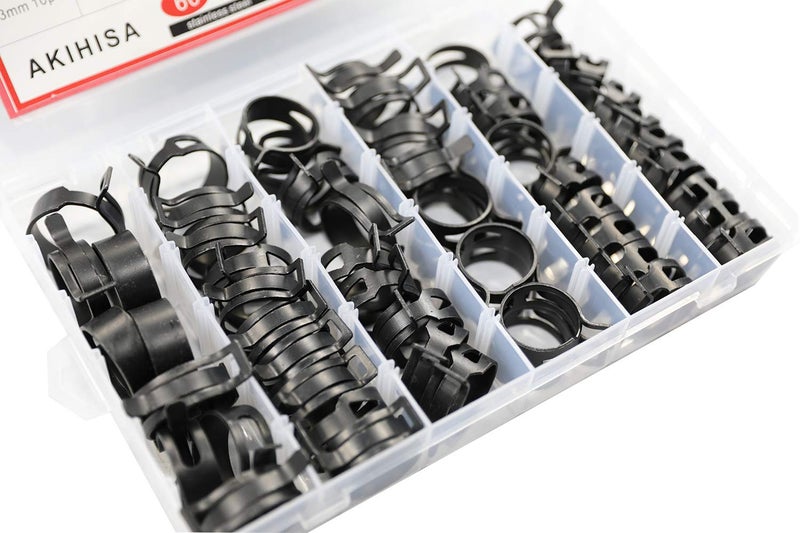 AKIHISA 60 Pcs 28-33mm Spring Hose Clamp, Spring steel 65Mn Fuel Hose Clamp, 6 sizes for Silicone Vacuum Fuel Oil Hose Line Clamps - Image 5